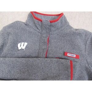 Columbia PFG Wisconsin Badgers Fleece Pullover Gray Red Snap Mens Large
